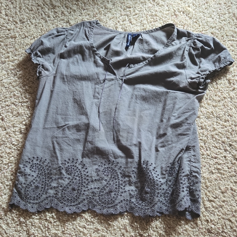 Architect Charcoal Blouse with Embroidered Hem
